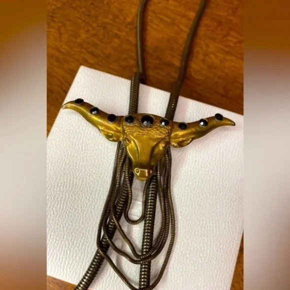 VINTAGE Bronze Bolo Tie with Longhorn Bull Signed with Patent - Picture 3 of 7